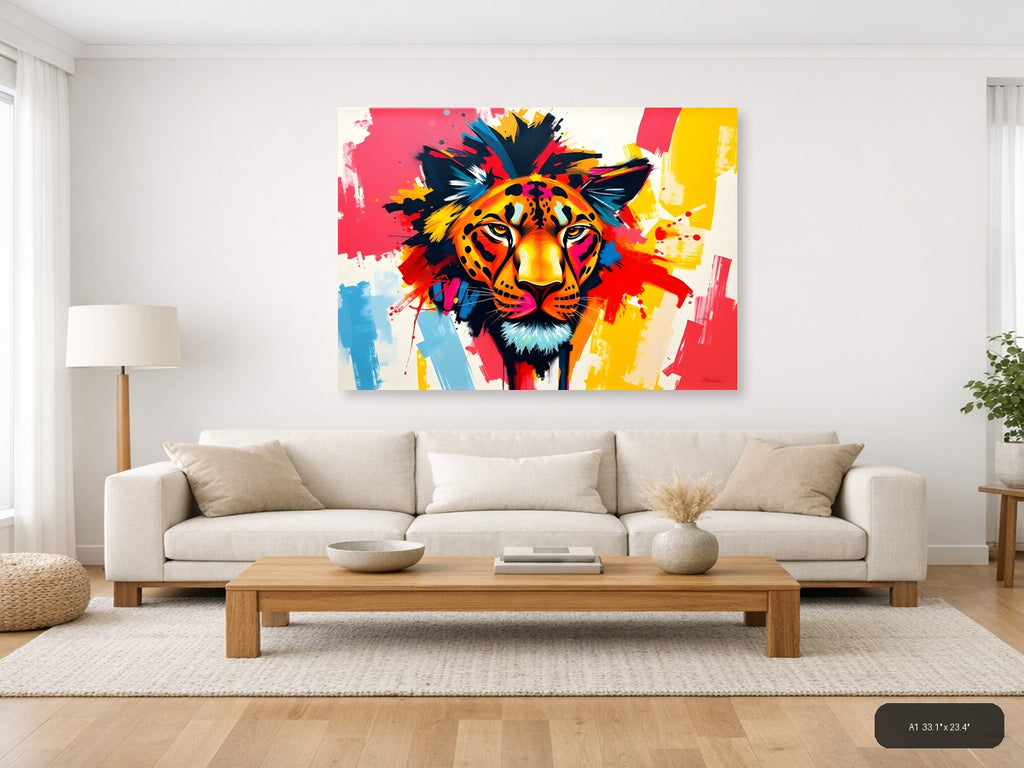 Colorful Abstract Lion Head Splatter Pop Art Wall Art — A1 / Living Room