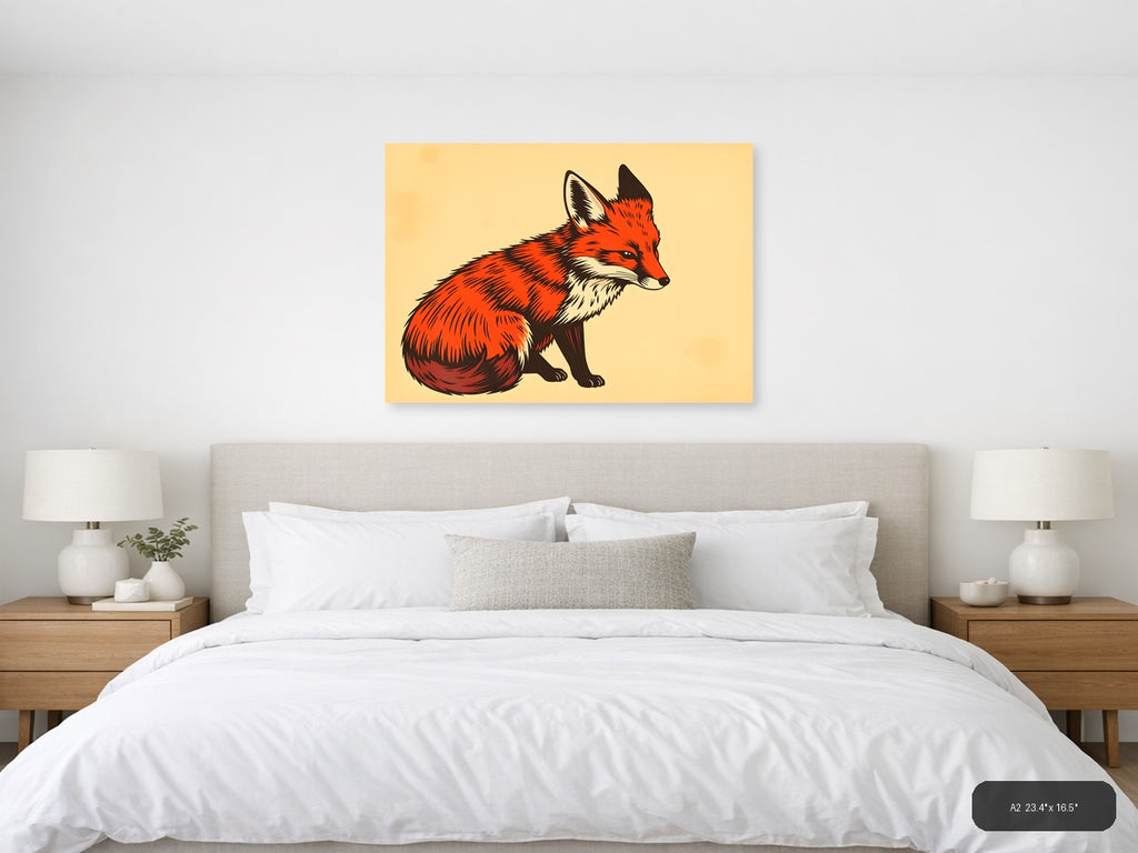 Red Fox Vintage Illustration Wall Art — A2 / Bedroom
