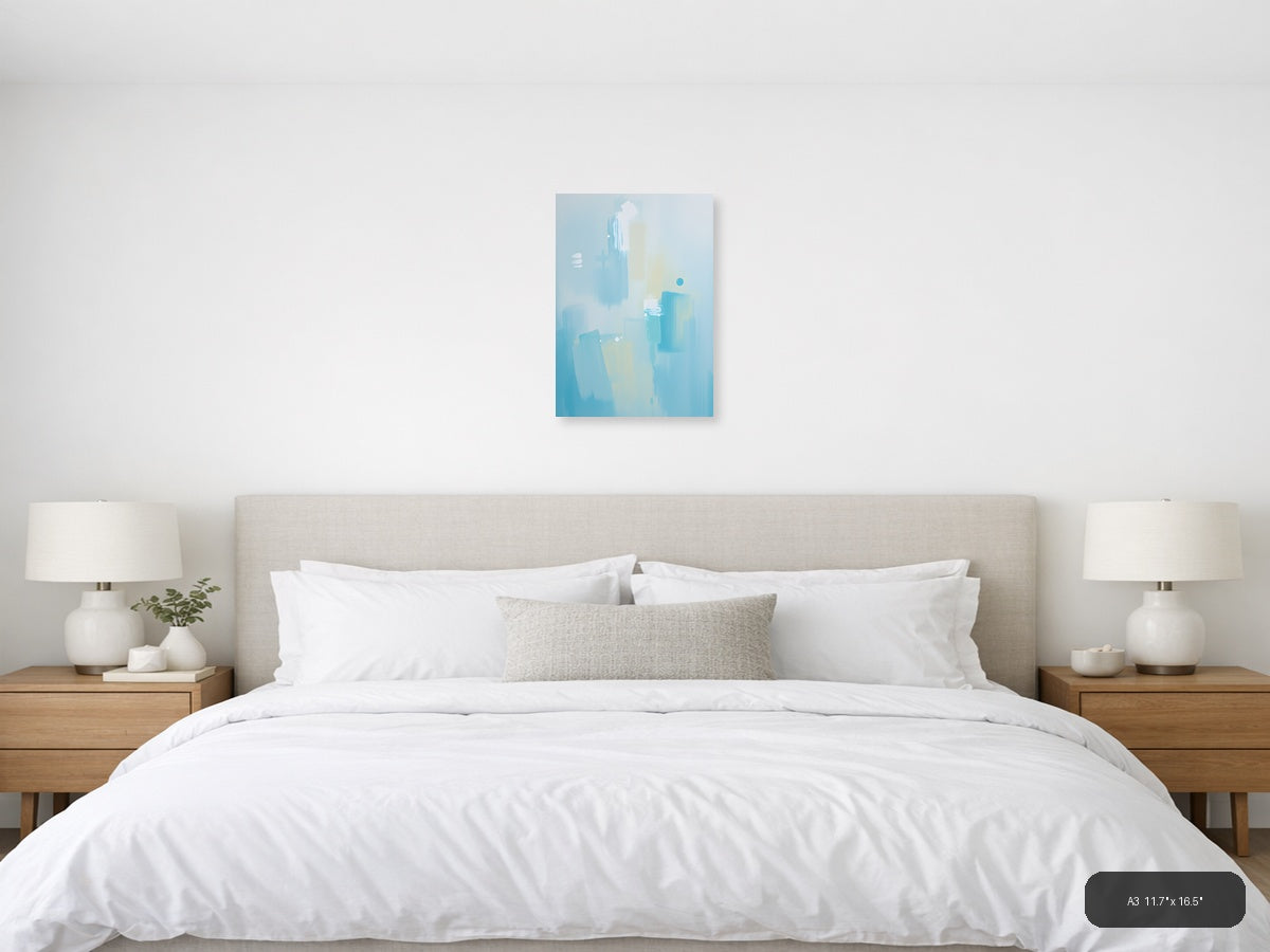 Abstract Blue and White Minimalist Composition Wall Art — A3 / Bedroom