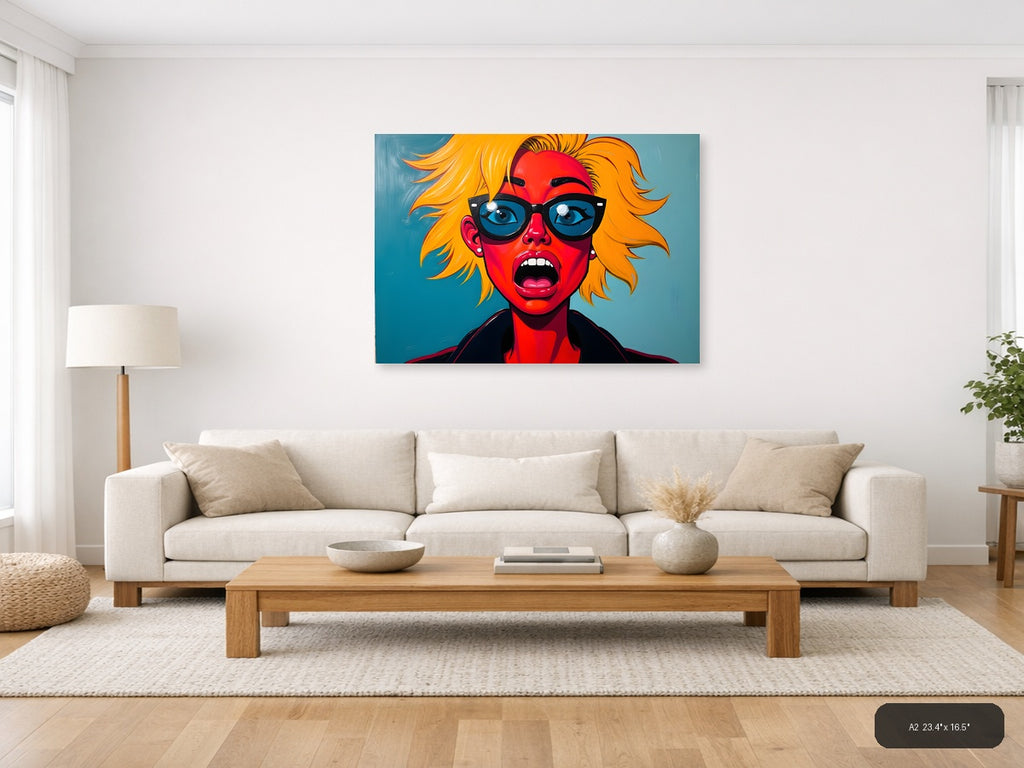 Bold Red Face Yellow Hair Pop Art Abstract Wall Art — A2 / Living Room