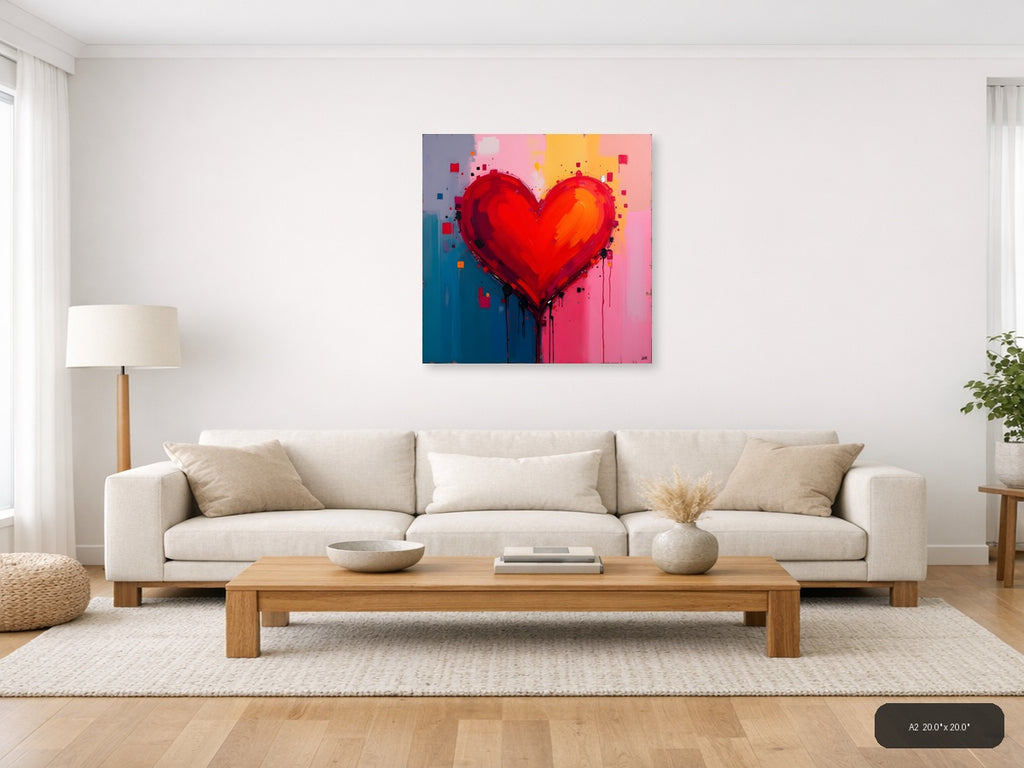 Abstract Red Heart with Dripping Paint Wall Art — A2 / Living Room