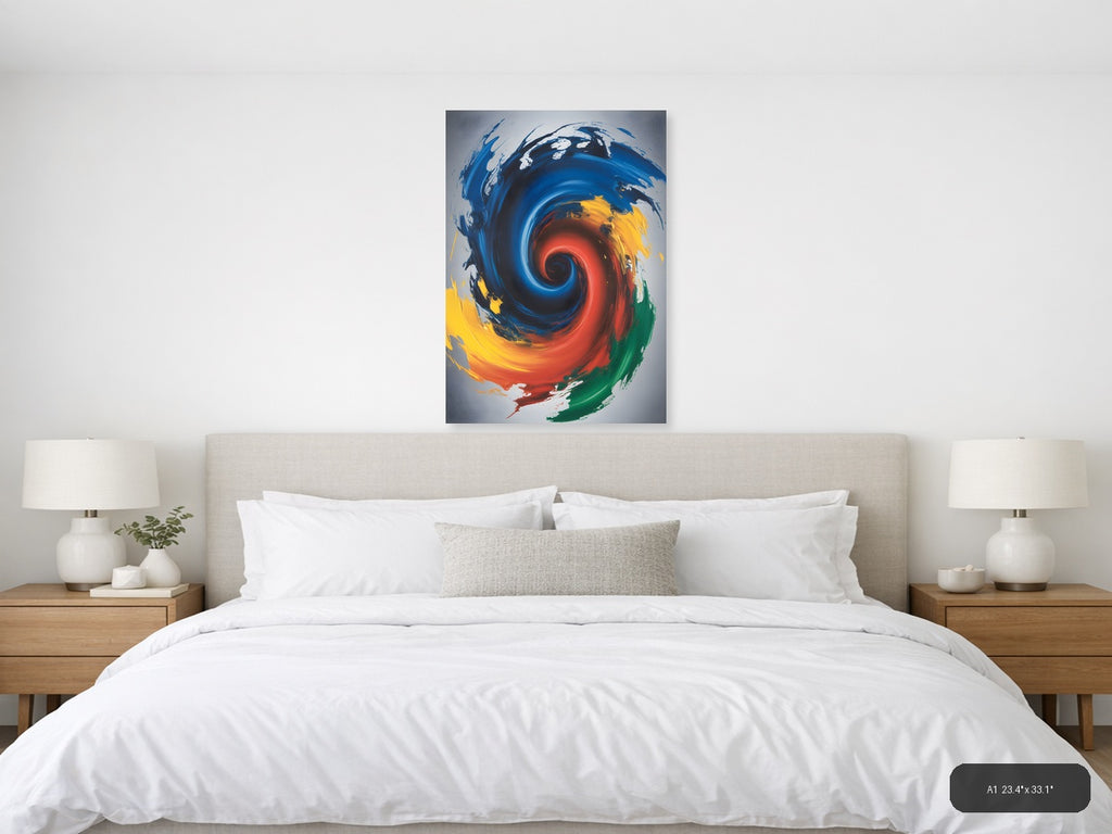 Abstract Spiral Galaxy Blue Red Yellow Wall Art — A1 / Bedroom