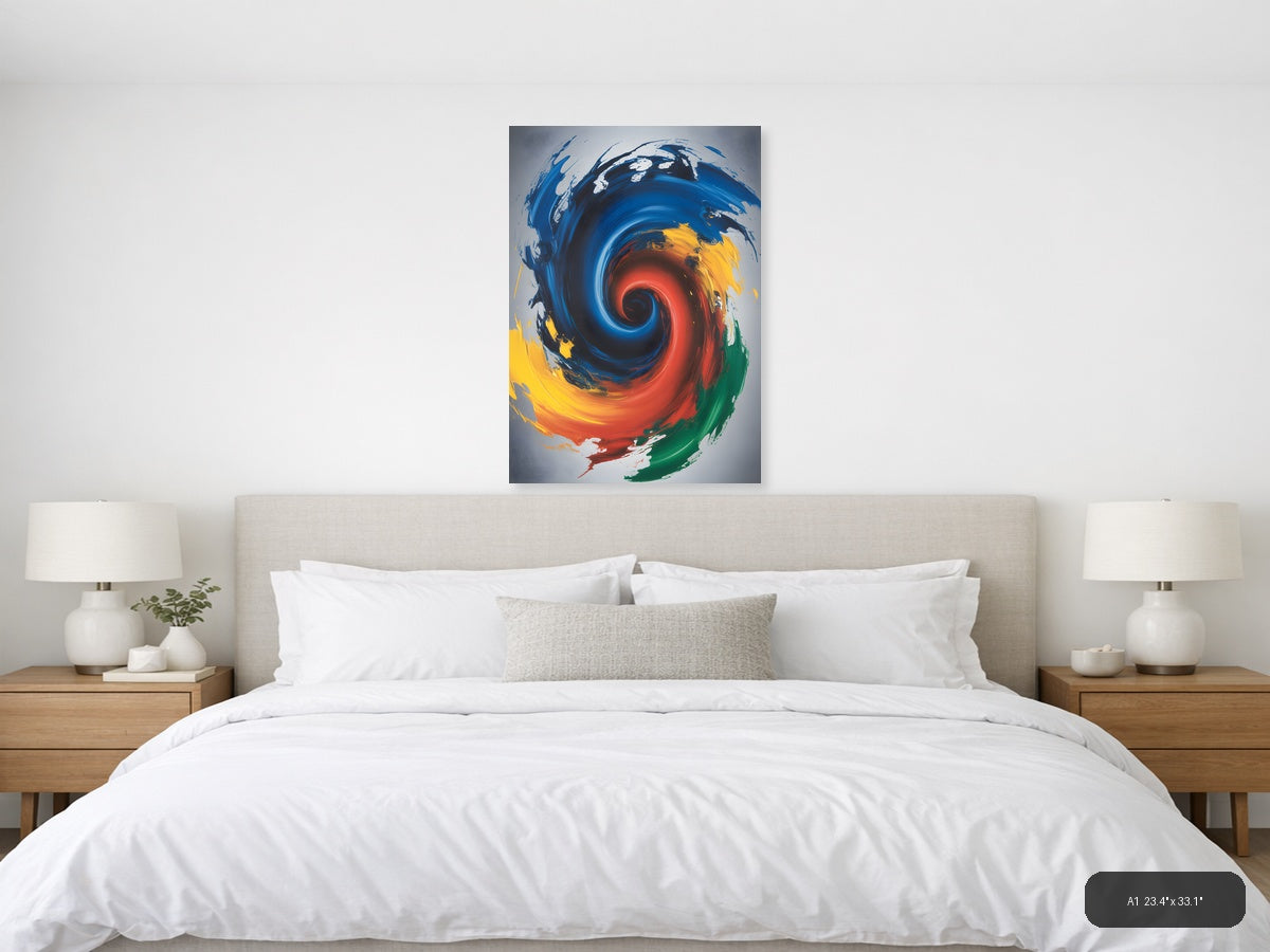 Abstract Spiral Galaxy Blue Red Yellow Wall Art — A1 / Bedroom