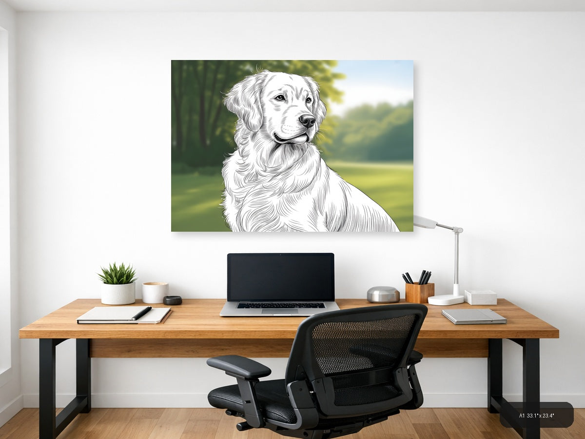 Golden Retriever Portrait Line Art Wall Art — A1 / Office