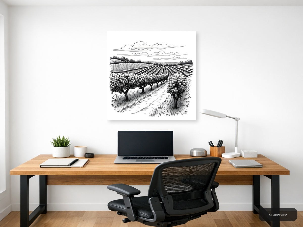Vineyard Harvest Line Art - Agricultural Farm Wall Art — A1 / Office