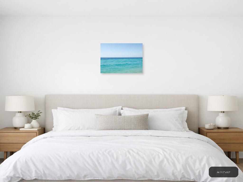 Minimalist Turquoise Ocean Horizon Wall Art — A4 / Bedroom