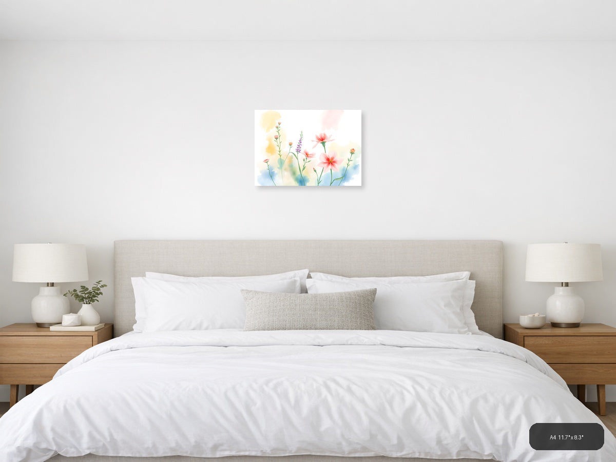 Watercolor Garden Flowers - Pastel Botanical Wall Art — A4 / Bedroom
