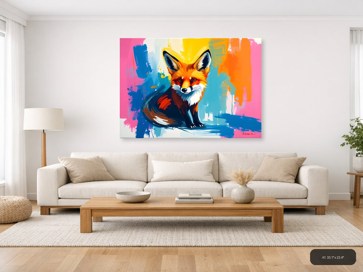Colorful Abstract Fox Portrait - Modern Pop Art Wall Art — A1 / Living Room