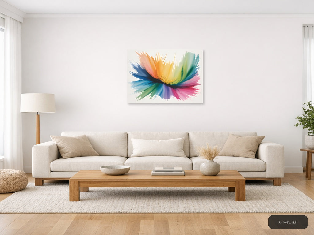 Rainbow Watercolor Splash Abstract Wall Art — A3 / Living Room