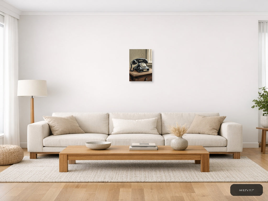 Vintage Rotary Telephone Illustration Wall Art — A4 / Living Room