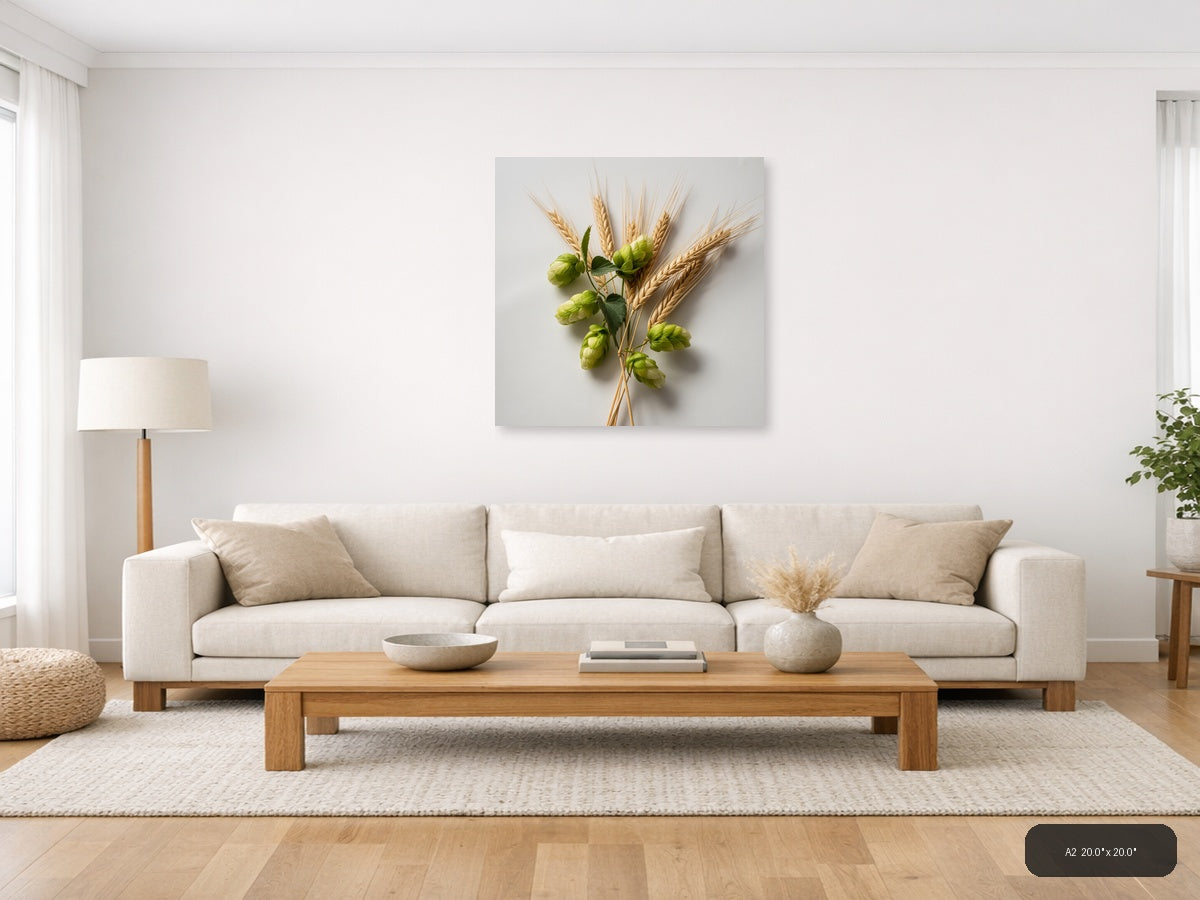 Barley and Hops Minimalist Botanical Wall Art — A2 / Living Room