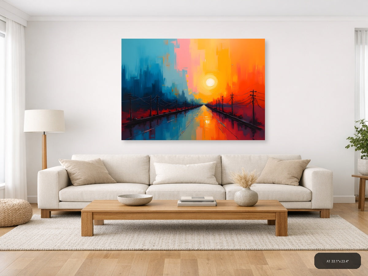 Abstract Sunset Highway with Power Lines Wall Art — A1 / Living Room