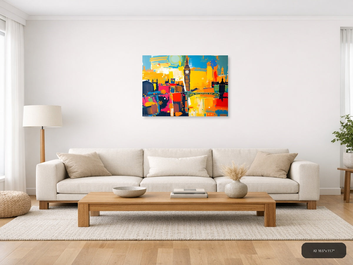 Abstract London Skyline Big Ben Colorful Modern Wall Art — A3 / Living Room