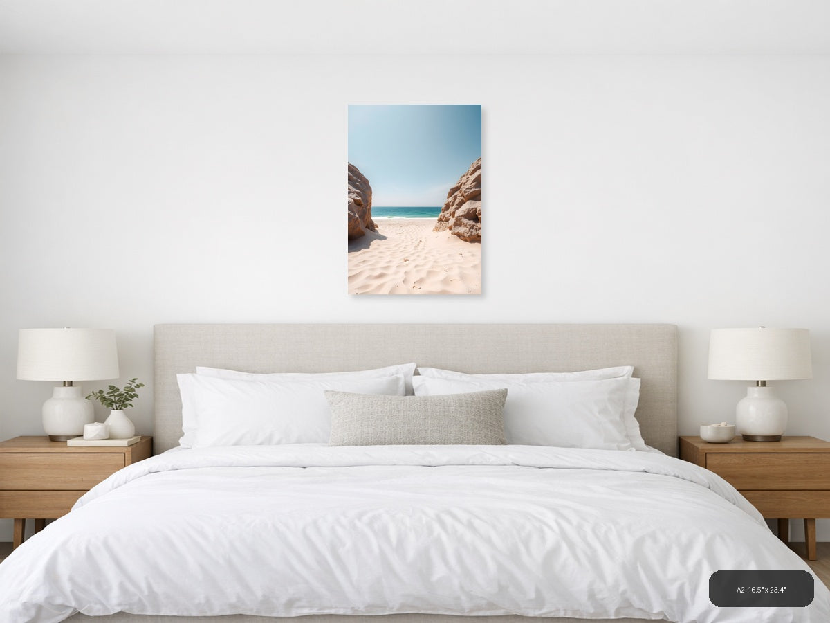 Minimalist Beach Cove Between Rock Formations Wall Art — A2 / Bedroom