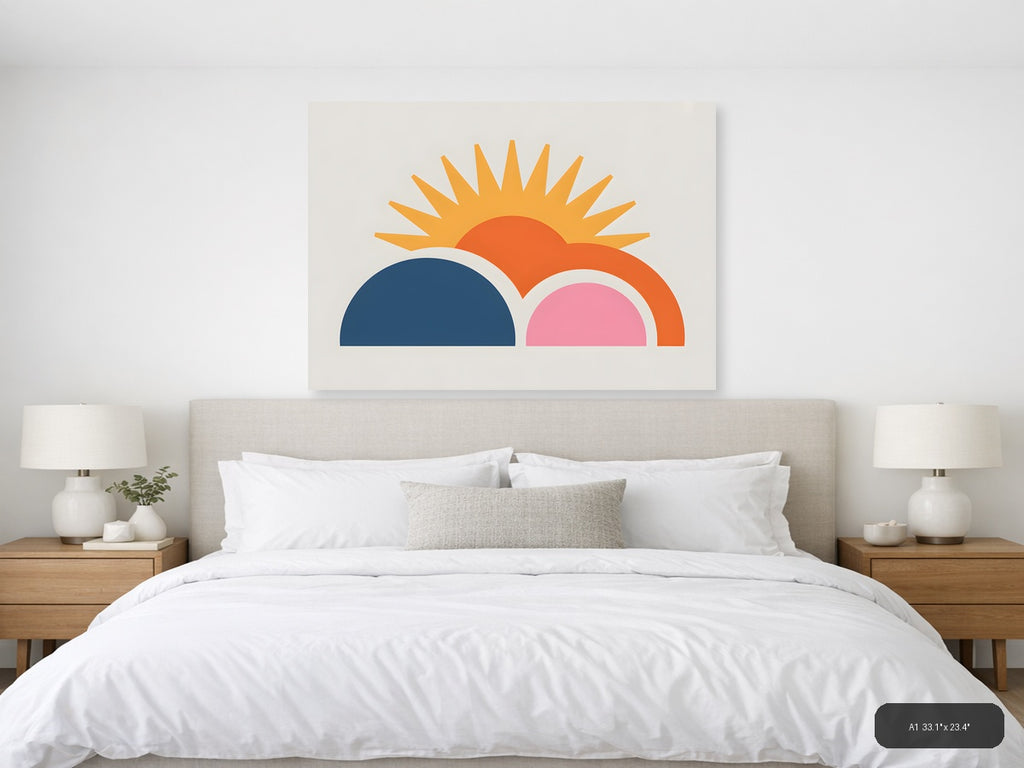Minimalist Sunrise with Layered Semicircles Wall Art — A1 / Bedroom