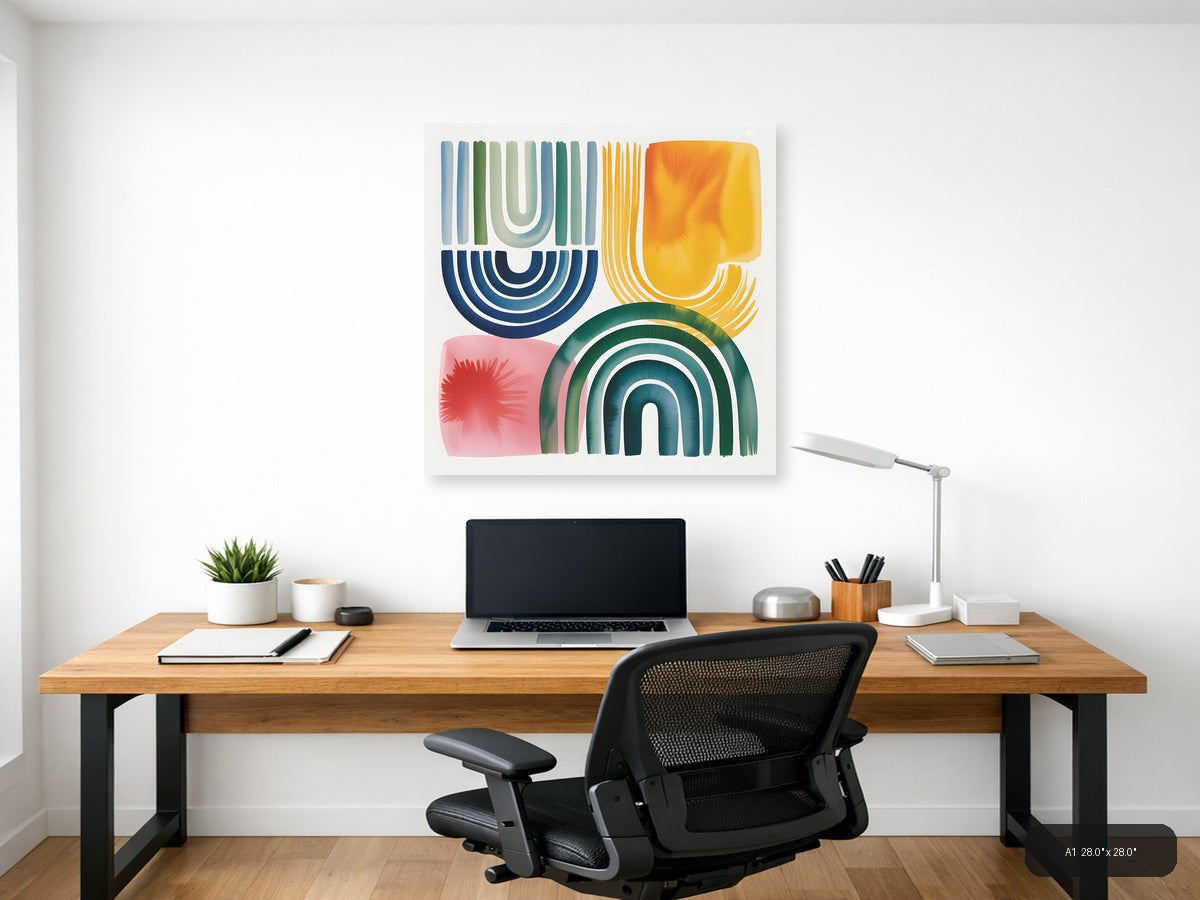 Abstract Watercolor Geometric Shapes Colorful Wall Art — A1 / Office