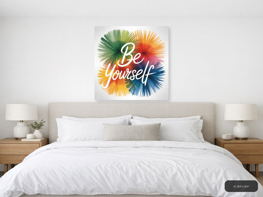 Be Yourself Watercolor Rainbow Burst Square Wall Art — A1 / Bedroom