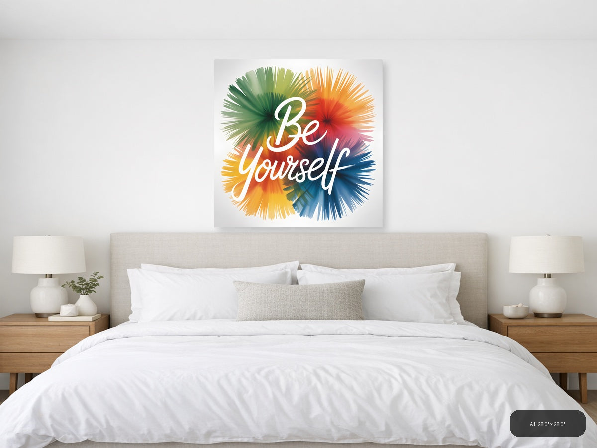Be Yourself Watercolor Rainbow Burst Square Wall Art — A1 / Bedroom