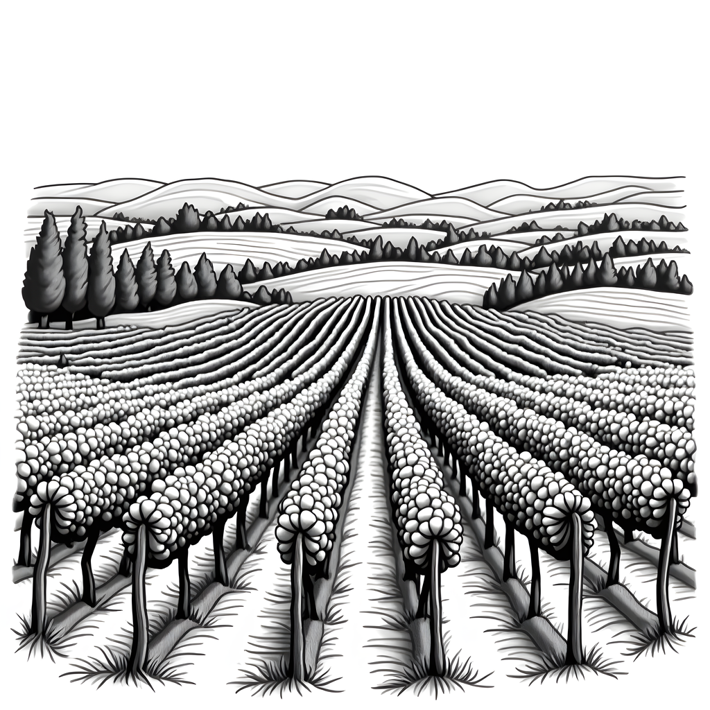 Blooming Field Line Art - Agricultural Landscape Wall Art