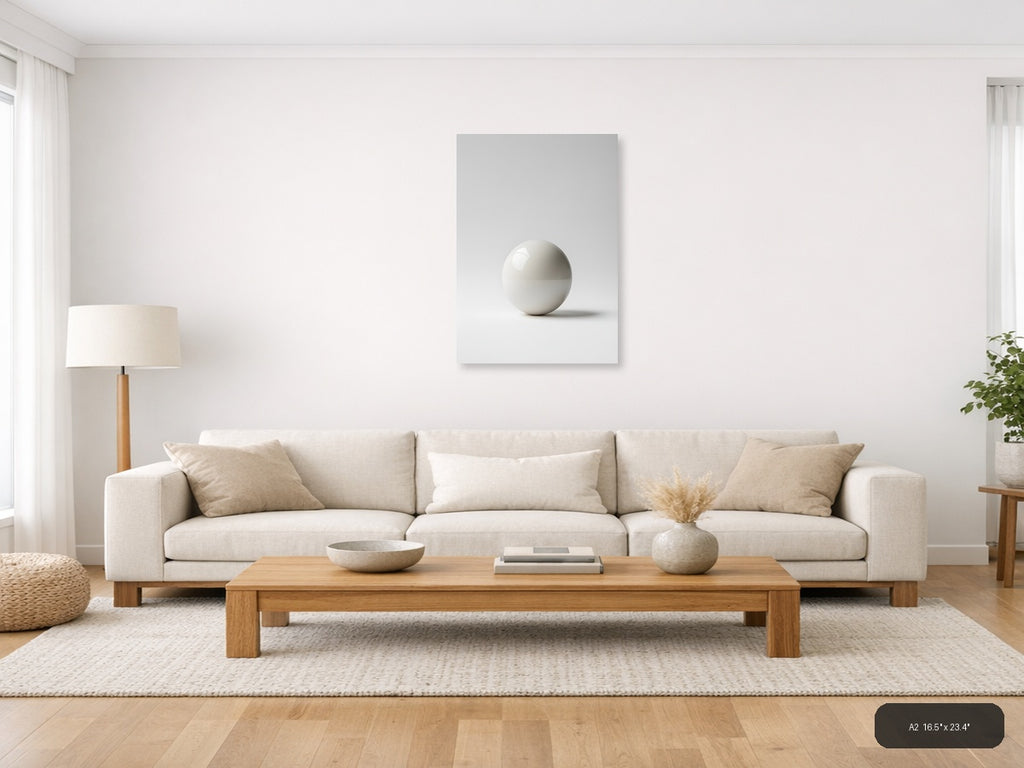 Minimalist White Sphere Shadow Study Wall Art — A2 / Living Room