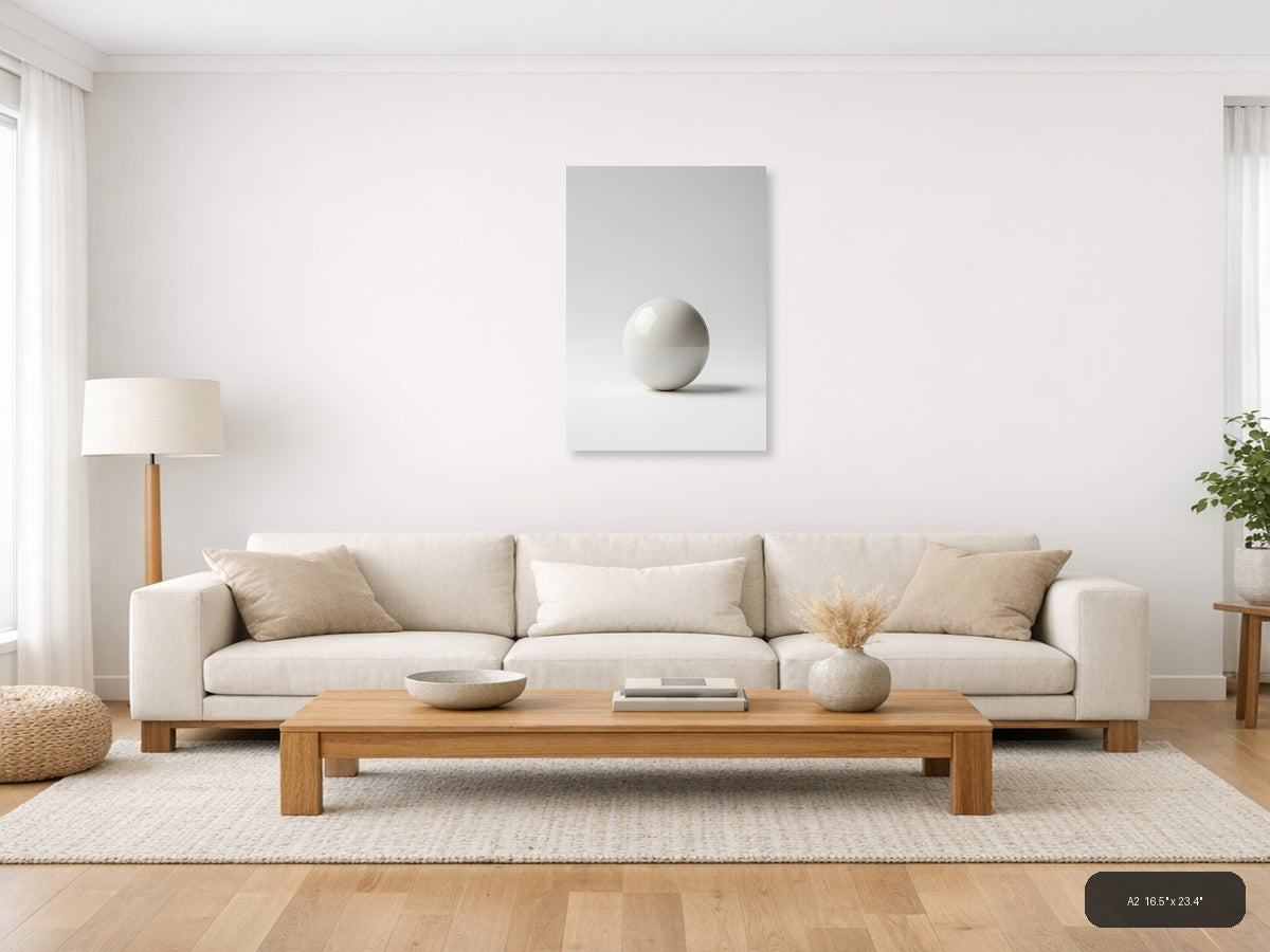 Minimalist White Sphere Shadow Study Wall Art — A2 / Living Room