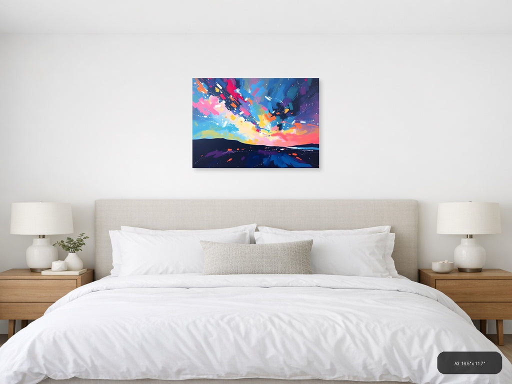 Colorful Abstract Sky Explosion Landscape Wall Art — A3 / Bedroom