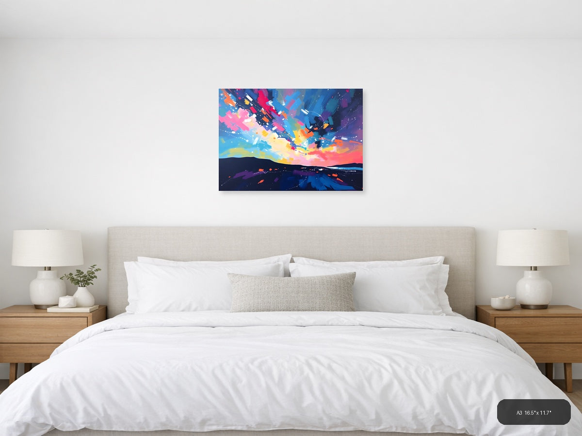 Colorful Abstract Sky Explosion Landscape Wall Art — A3 / Bedroom