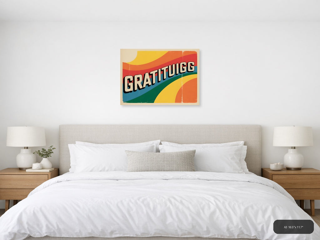 Gratitugg Vintage Retro Rainbow Waves Wall Art — A3 / Bedroom