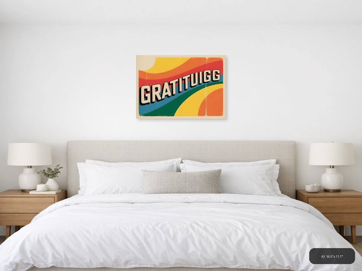 Gratitugg Vintage Retro Rainbow Waves Wall Art — A3 / Bedroom