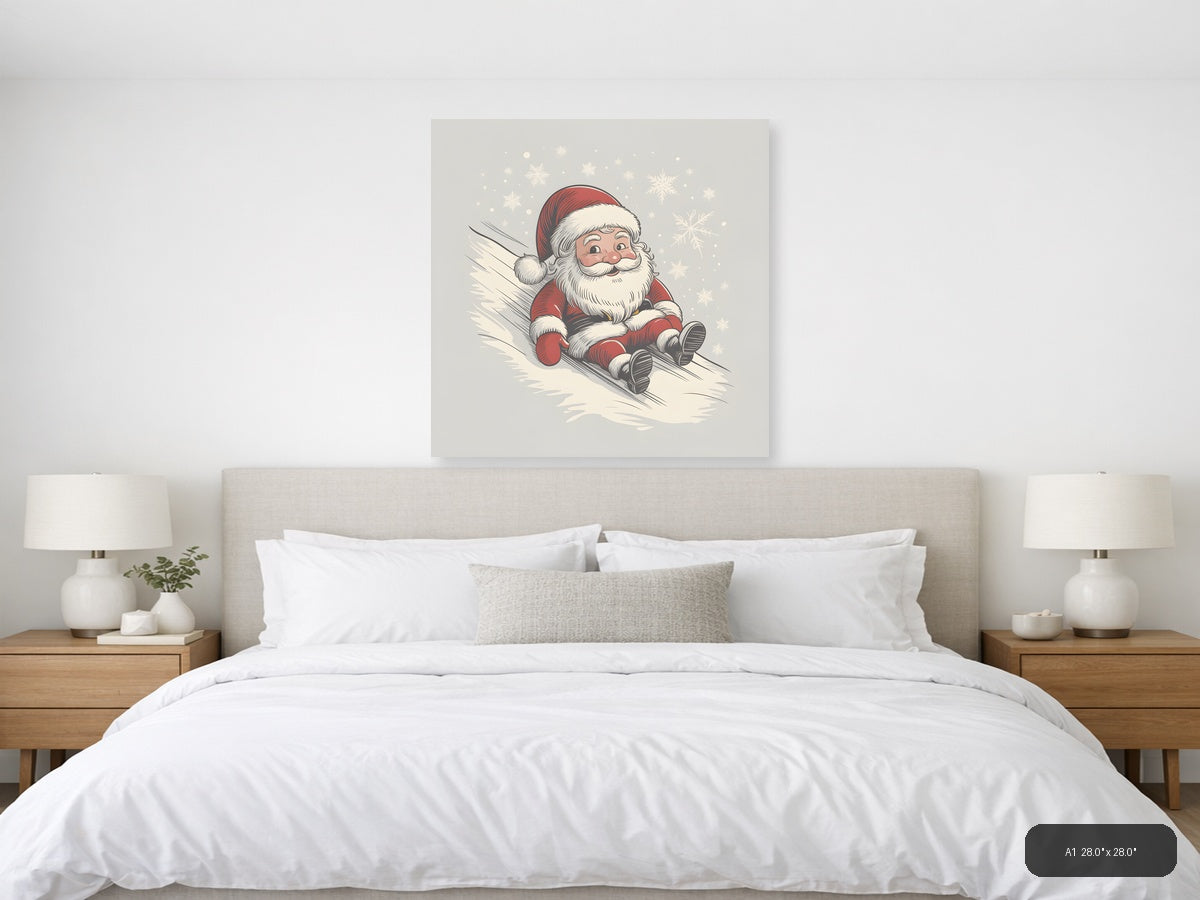 Santa Skiing Line Art Christmas Wall Art — A1 / Bedroom