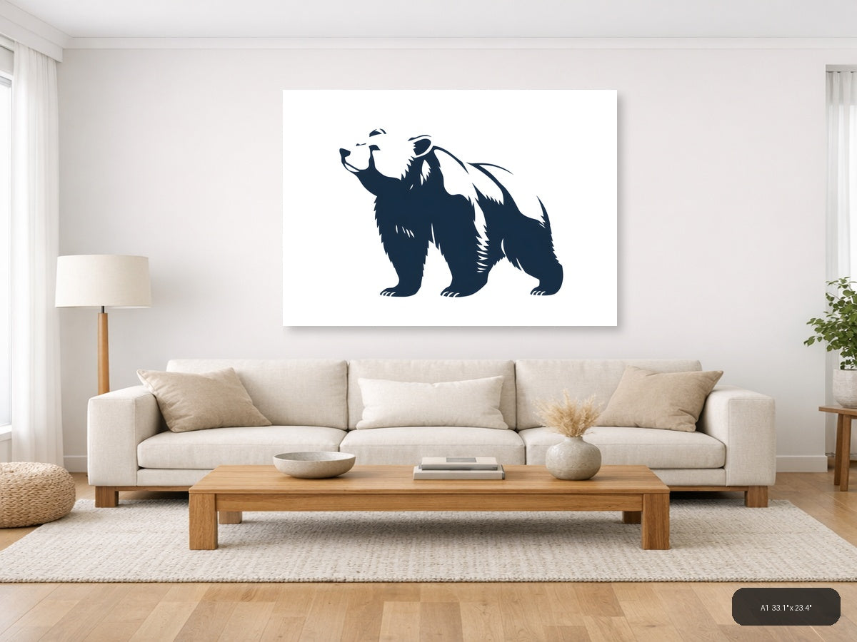 Minimalist Bear Silhouette Landscape Wall Art — A1 / Living Room