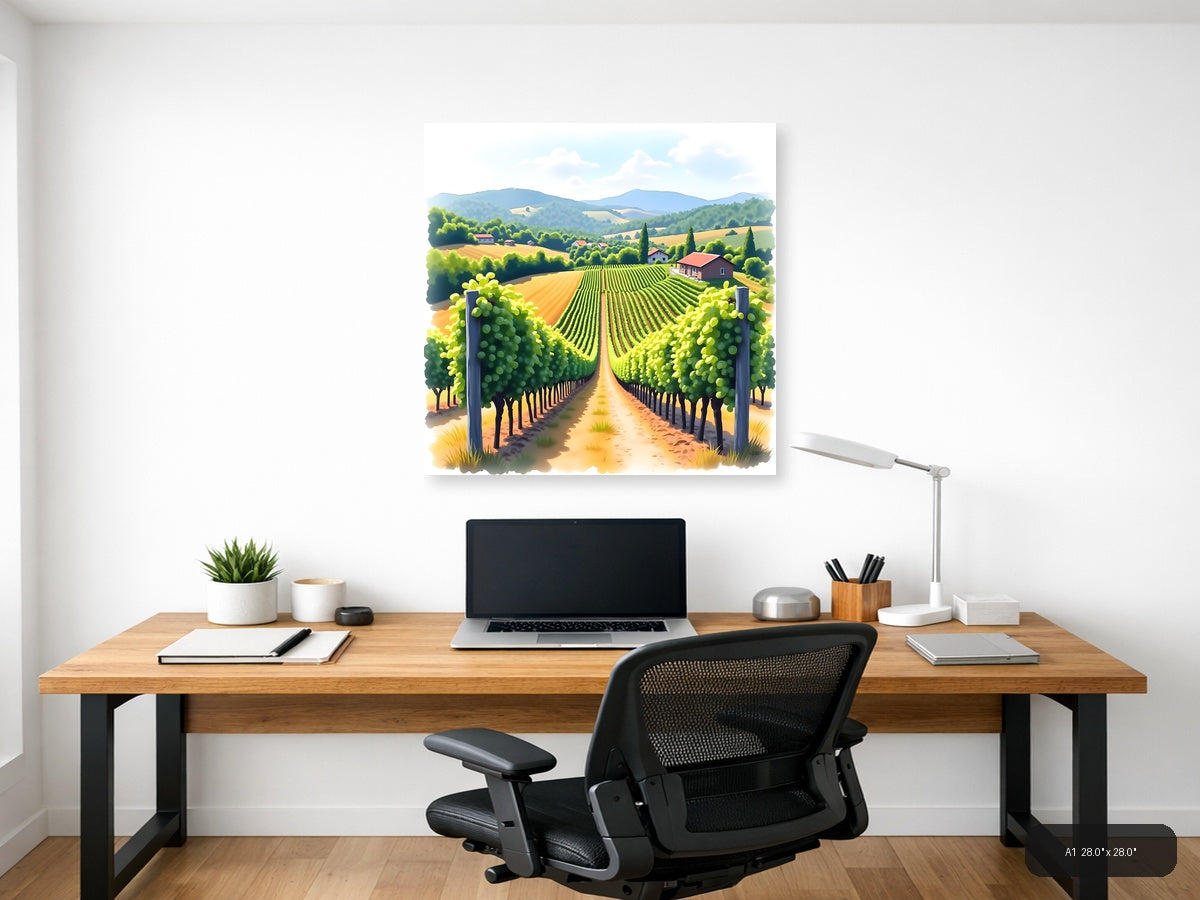 Tuscan Vineyard Landscape Watercolor Wall Art — A1 / Office