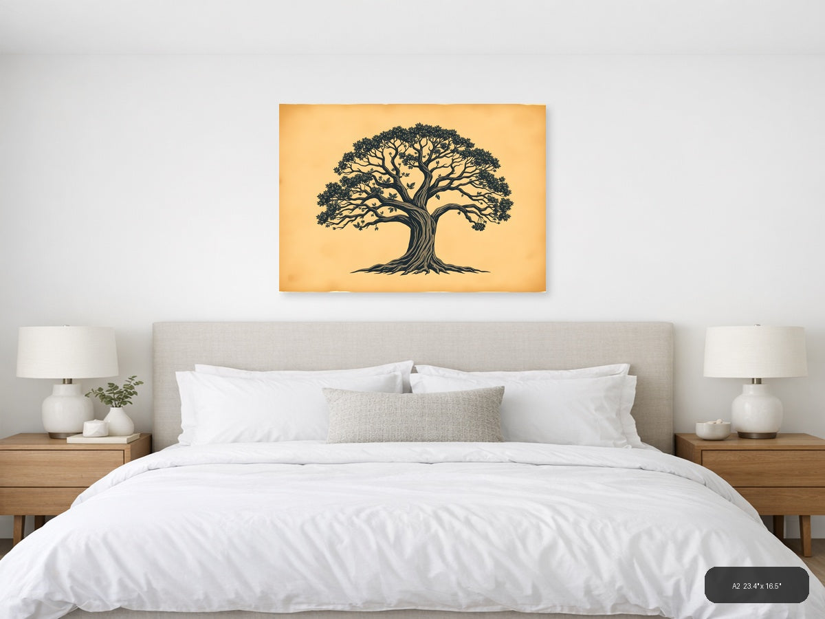 Vintage Majestic Tree Silhouette Landscape Wall Art — A2 / Bedroom