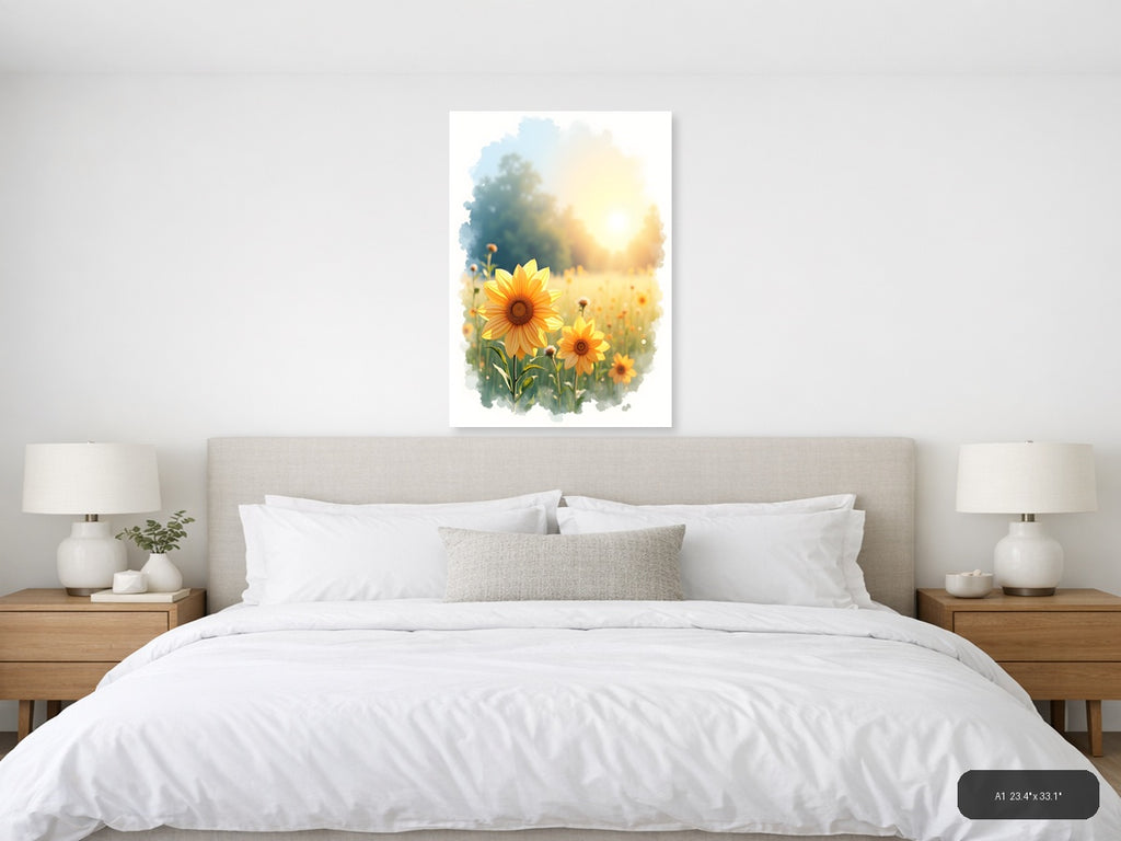 Sunflowers in Golden Light Watercolor Wall Art — A1 / Bedroom
