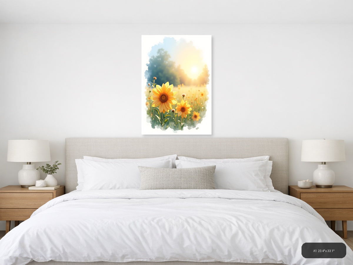 Sunflowers in Golden Light Watercolor Wall Art — A1 / Bedroom