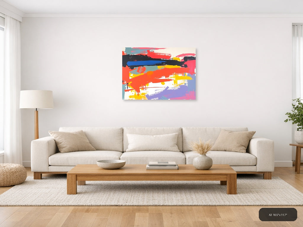 Vibrant Abstract Brushstrokes Landscape Wall Art — A3 / Living Room