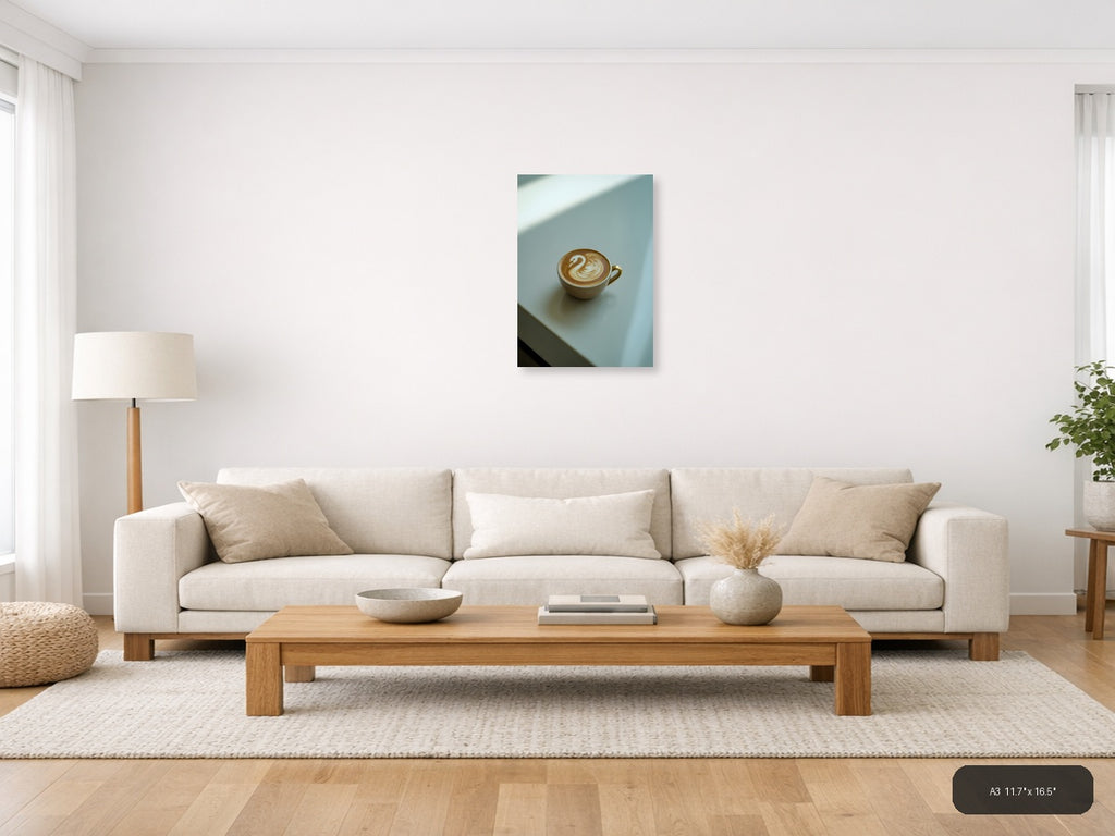 Minimalist Latte Art Swan Coffee Cup Wall Art — A3 / Living Room
