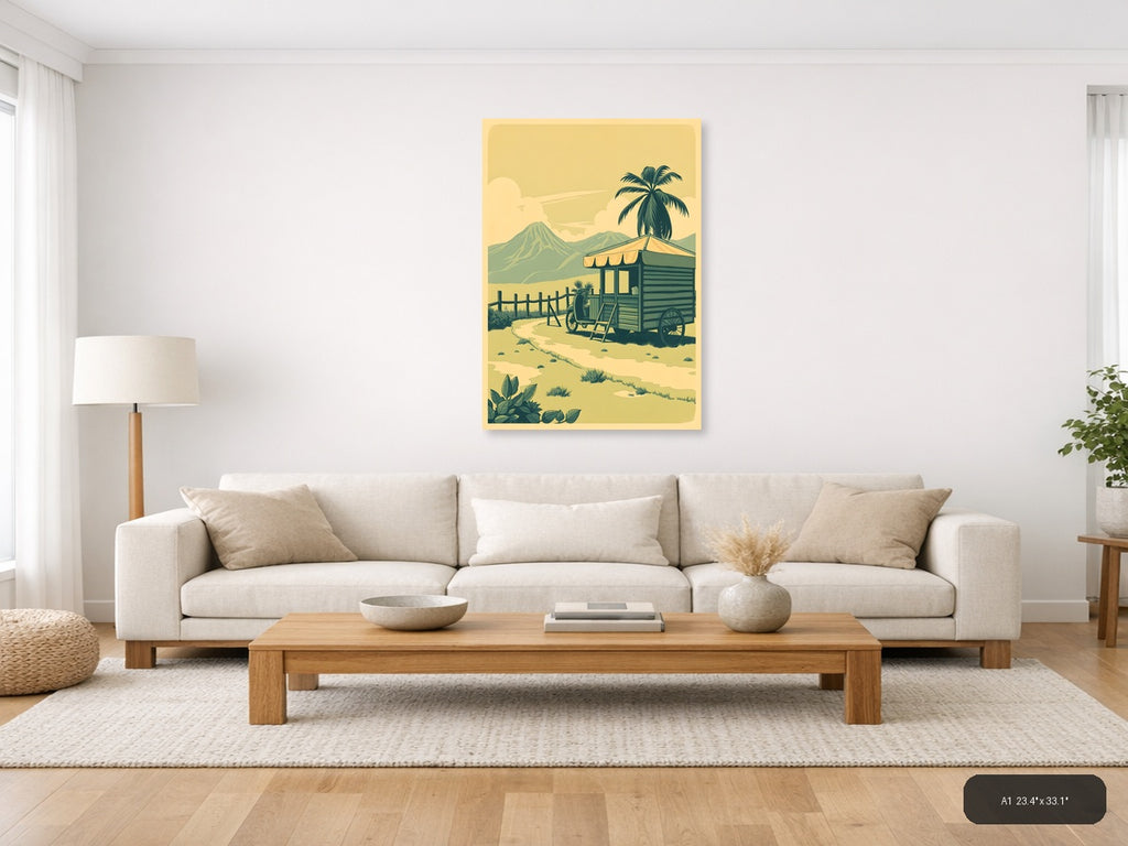 Vintage Desert Caravan Trailer Palm Tree Wall Art — A1 / Living Room