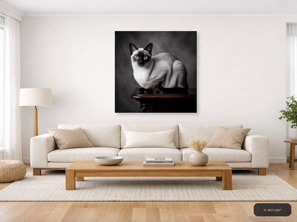 Siamese Cat Portrait with Blue Eyes Photography Wall Art — A1 / Living Room