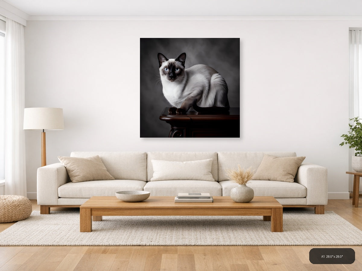 Siamese Cat Portrait with Blue Eyes Photography Wall Art — A1 / Living Room