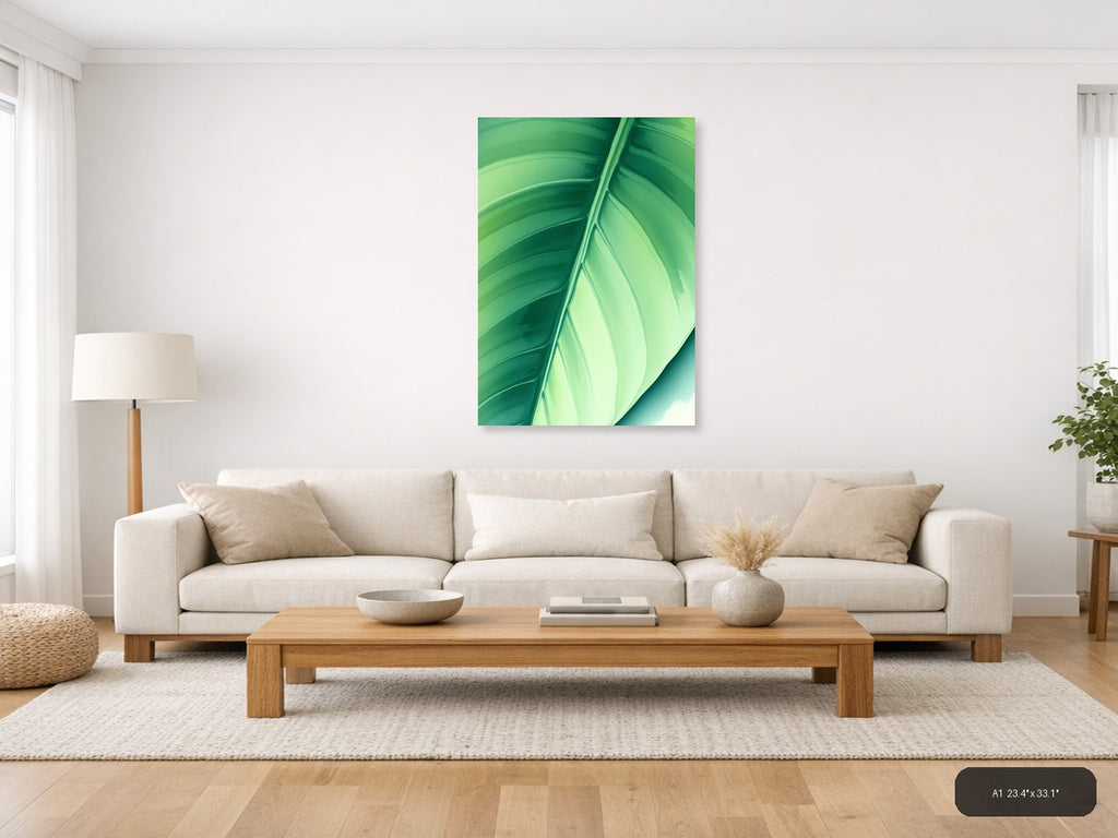 Green Leaf Watercolor Abstract Wall Art — A1 / Living Room