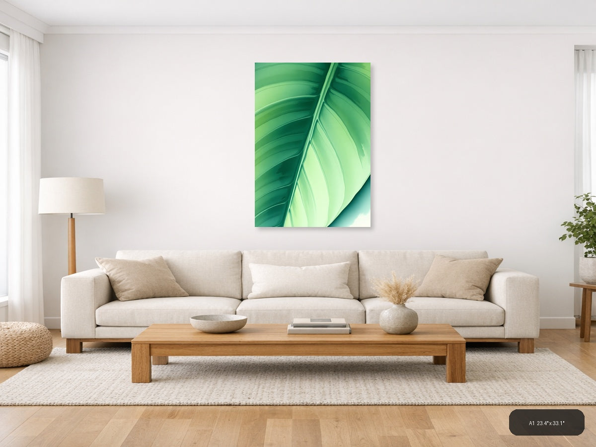 Green Leaf Watercolor Abstract Wall Art — A1 / Living Room