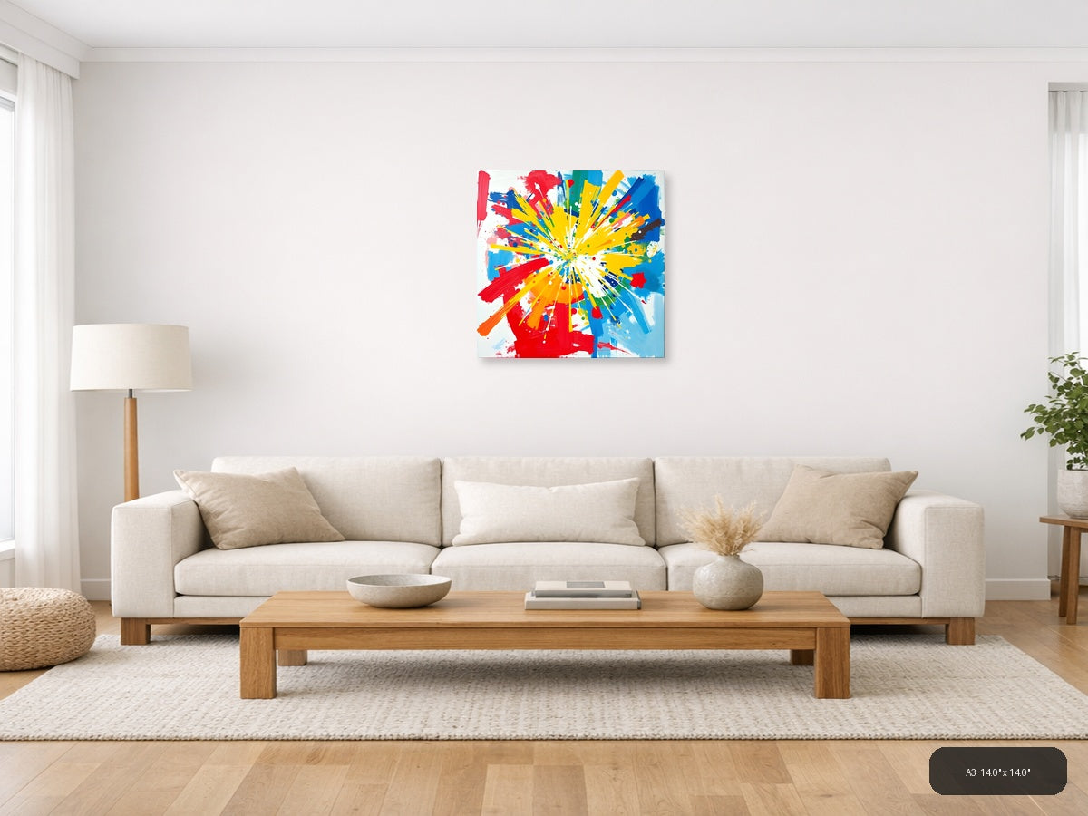 Colorful Starburst Abstract Explosion Canvas Wall Art — A3 / Living Room