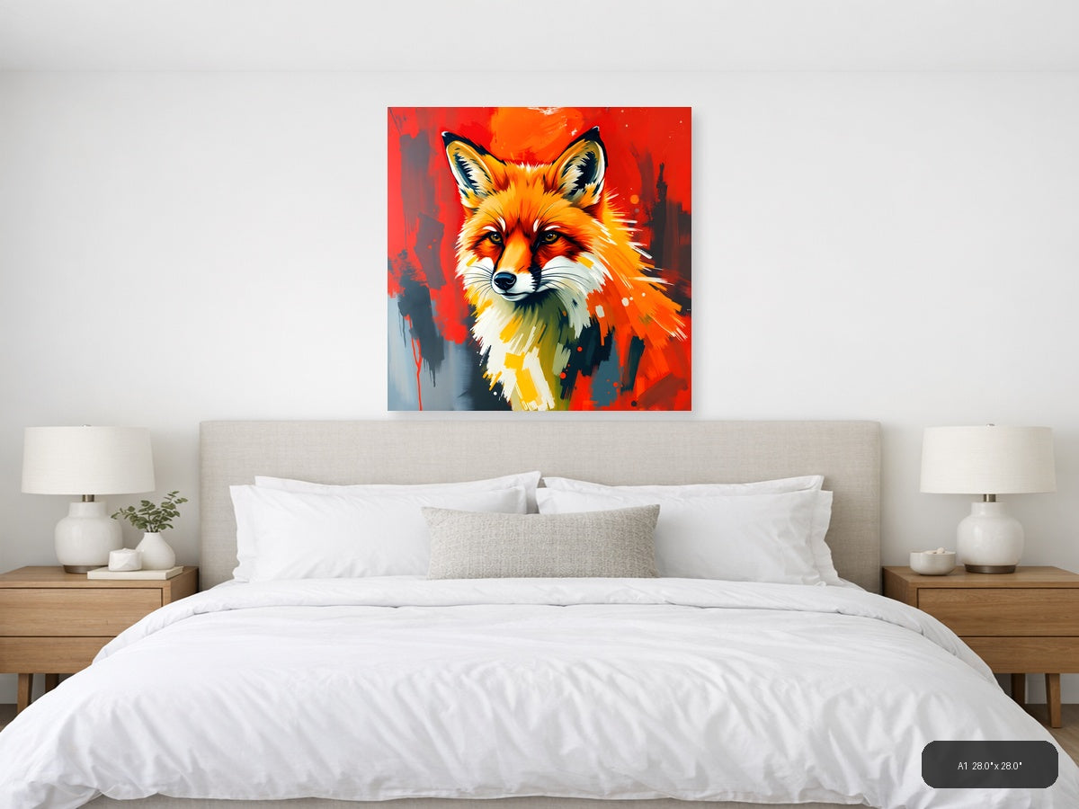 Abstract Fox Portrait Orange Red Splash Wall Art — A1 / Bedroom