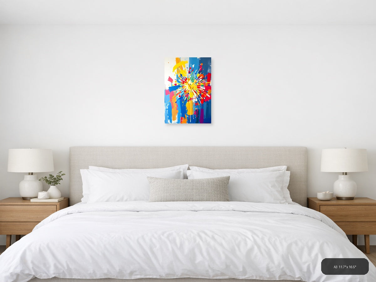 Vibrant Burst Abstract Explosion Colorful Wall Art — A3 / Bedroom