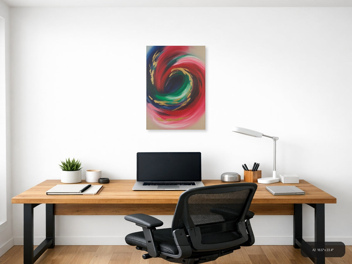 Abstract Swirl Red Green Gold Modern Wall Art — A2 / Office