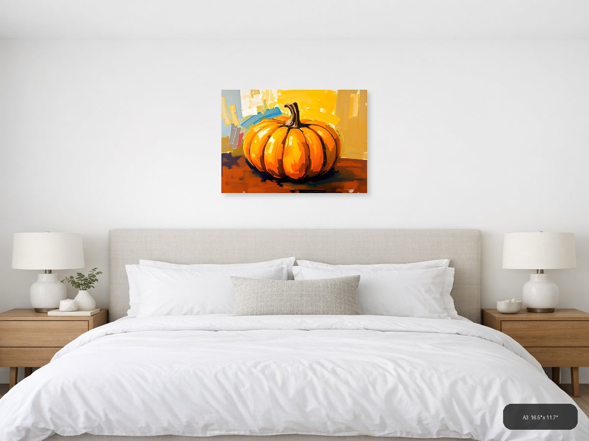 Abstract Orange Pumpkin Modern Expressionist Wall Art — A3 / Bedroom