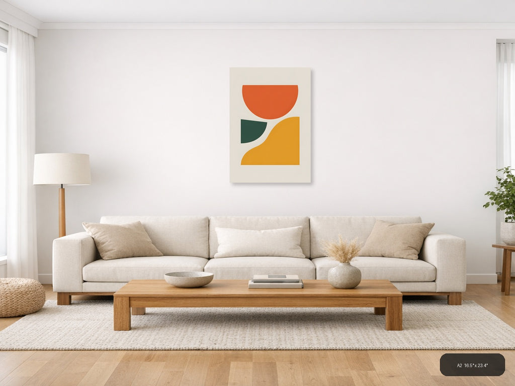 Minimalist Geometric Shapes Orange Green Gold Wall Art — A2 / Living Room