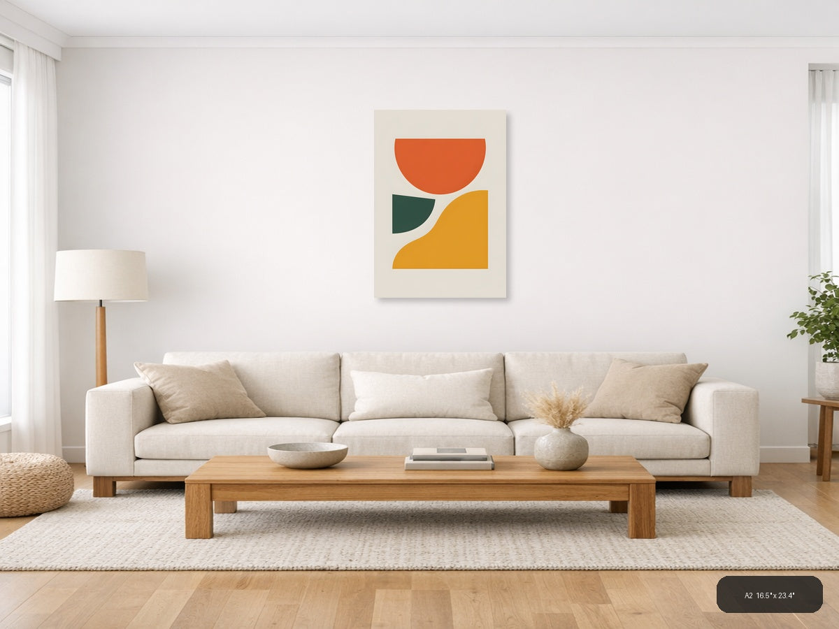Minimalist Geometric Shapes Orange Green Gold Wall Art — A2 / Living Room