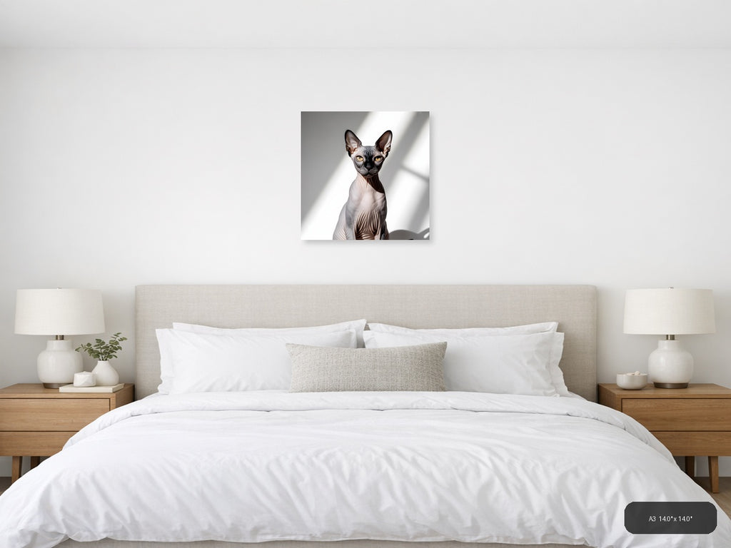Sphynx Cat Portrait Minimalist Wall Art — A3 / Bedroom